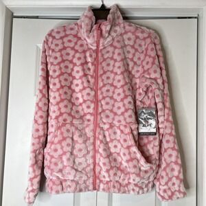 New Swiss Alps Pink Daisy Embossed Jacket Outerwear Full Zip Pockets Girls XL 18
